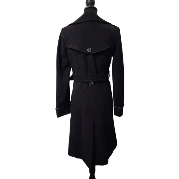 London Fog Heritage Black Wool Blend Trench Coat with Leather Accents - Picture 2 of 16